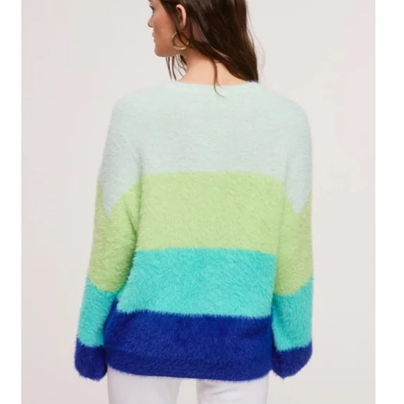 "The Viviana" Oversized Green Blue Colorblock Sweater - Picture 2 of 2